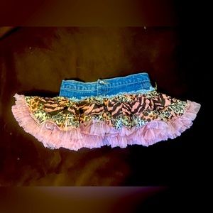 Girls Ooh La La Couture Denim & Pink layered ruffle skirt ~ size 3T